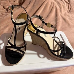 Michael Kors Black Patent Wedge Sandals